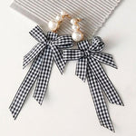 SOOOHO - Jin Black Check Long Drop Ribbon Earrings